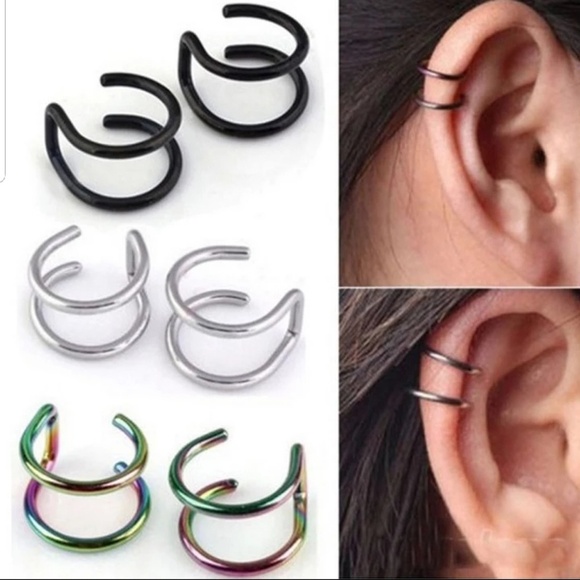 Pair of Double Ear Cuff Clip Earnings Blue - Picture 6 of 7